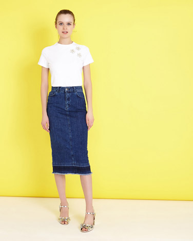 Savida Flounce Midi Denim Skirt